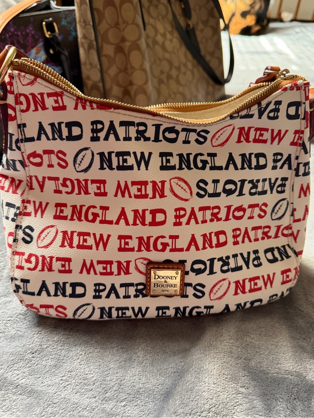 Dooney & Bourke White Red and Navy New England Patriots Logo Crossbody Bag